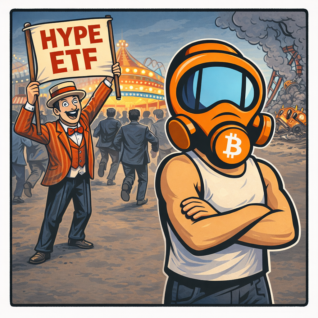 FF2K generated cartoon for Bitcoin bleeds, HYPE ETFs rise, China poaches, and Eriksen collapses again